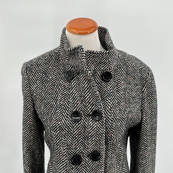GLO Jeans Black & White Tweed Double Breasted Coat Size Large - Picture 2 of 16